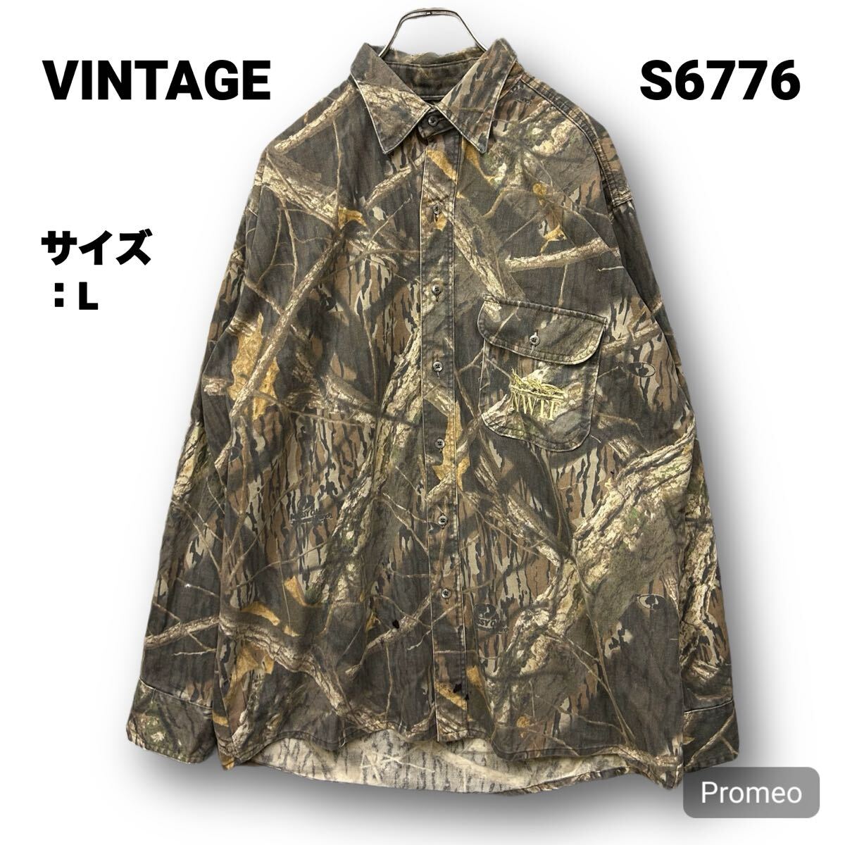【S6776】 NWTF VINTAGE ヴィンテージ 長袖シャツ リアルツリー サイズL カーキ 深緑 メンズ トップス 最落なし 古着拍卖