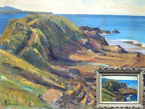 真作/深沢省三/「風景」/油彩/8号/額装品/直筆サイン入り/板絵/古画/油絵/風景画/作家物/美術品/師:藤島武二/妻:深沢紅子/深澤省三拍卖