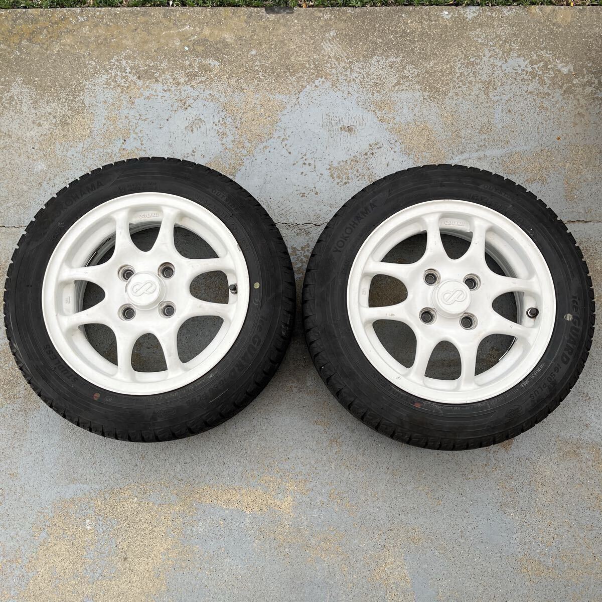 ENKEI エンケイ 13インチ 5J 45 PCD100 4穴 2本 色白 日本製 タイヤ155/65R13スタッドレス 中古品 手渡し不可 同梱不可 ホイール①拍卖