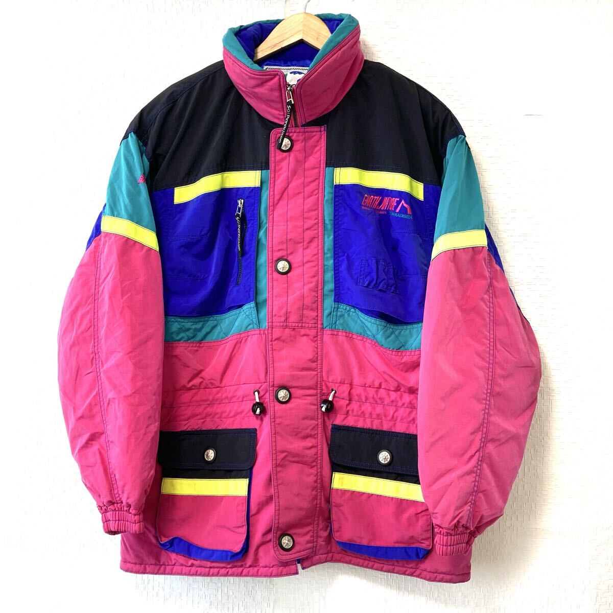 90s!希少◎ レトロ【SCI PARADISEA】ゴールドウィン ナイロン 中綿 スノーウェア スキー ジャケット スノボ ピンク×ネイビー O/Y36623UU拍卖