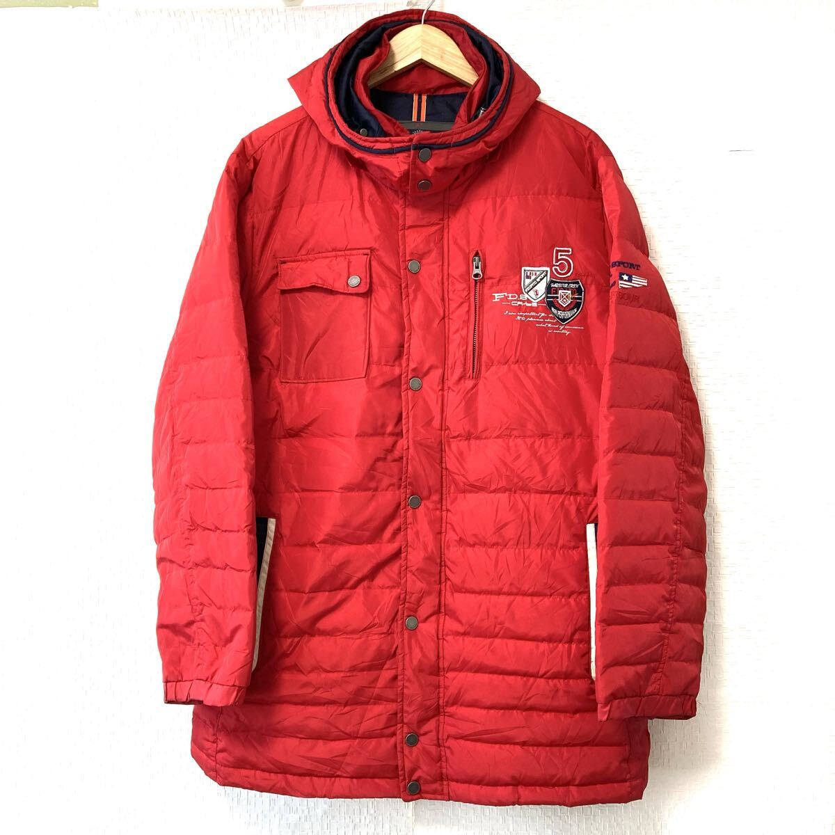 最強防寒アイテム!【FIDATO SPORT】フィダートスポーツ ジップアップ ダウン ジャケット ミドル丈 コート アウトドア レッド LL/Y36657UU拍卖