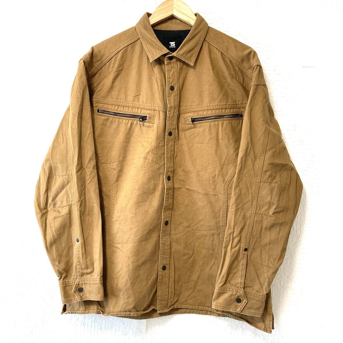 ビッグサイズ! 4L!【TS DESIGN】ティーエスデザイン コットン100% カバーオール ジャケット 長袖 シャツ ブラウン メンズ/Y36688UU拍卖