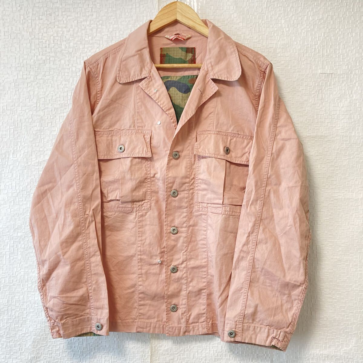 カモフラ柄の裏地でお洒落に!【Lucky Store】ラッキーストア ユーティリティ デニムジャケット ワーク アメカジ ピンク メンズ L/Y36696UU拍卖