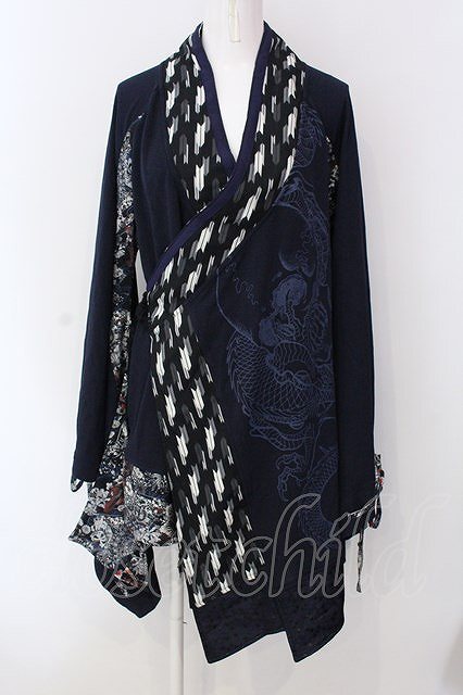 Qutie Frash / 矢絣柄 着物カーデ ネイビー×ブラック O-25-03-31-037-QU-JA-IG-ZI拍卖