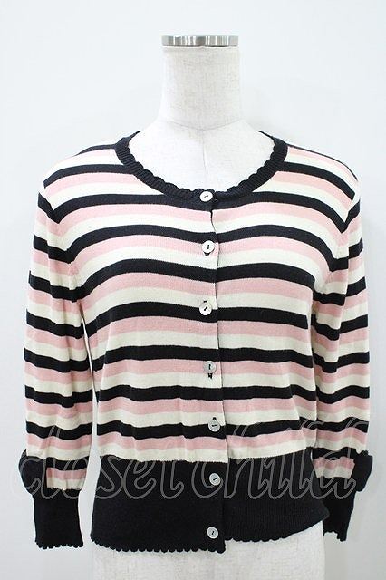 Emily Temple cute / リボンボーダーカーディガン ピンク H-25-10-11-015-ET-TO-KB-ZH拍卖