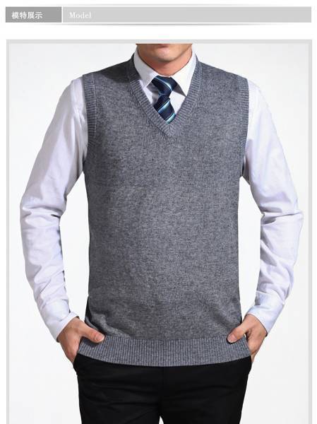 ★冬暖かい軽くて着心地の良いメンズVネックカシミヤ混・ベストL グレー★拍卖
