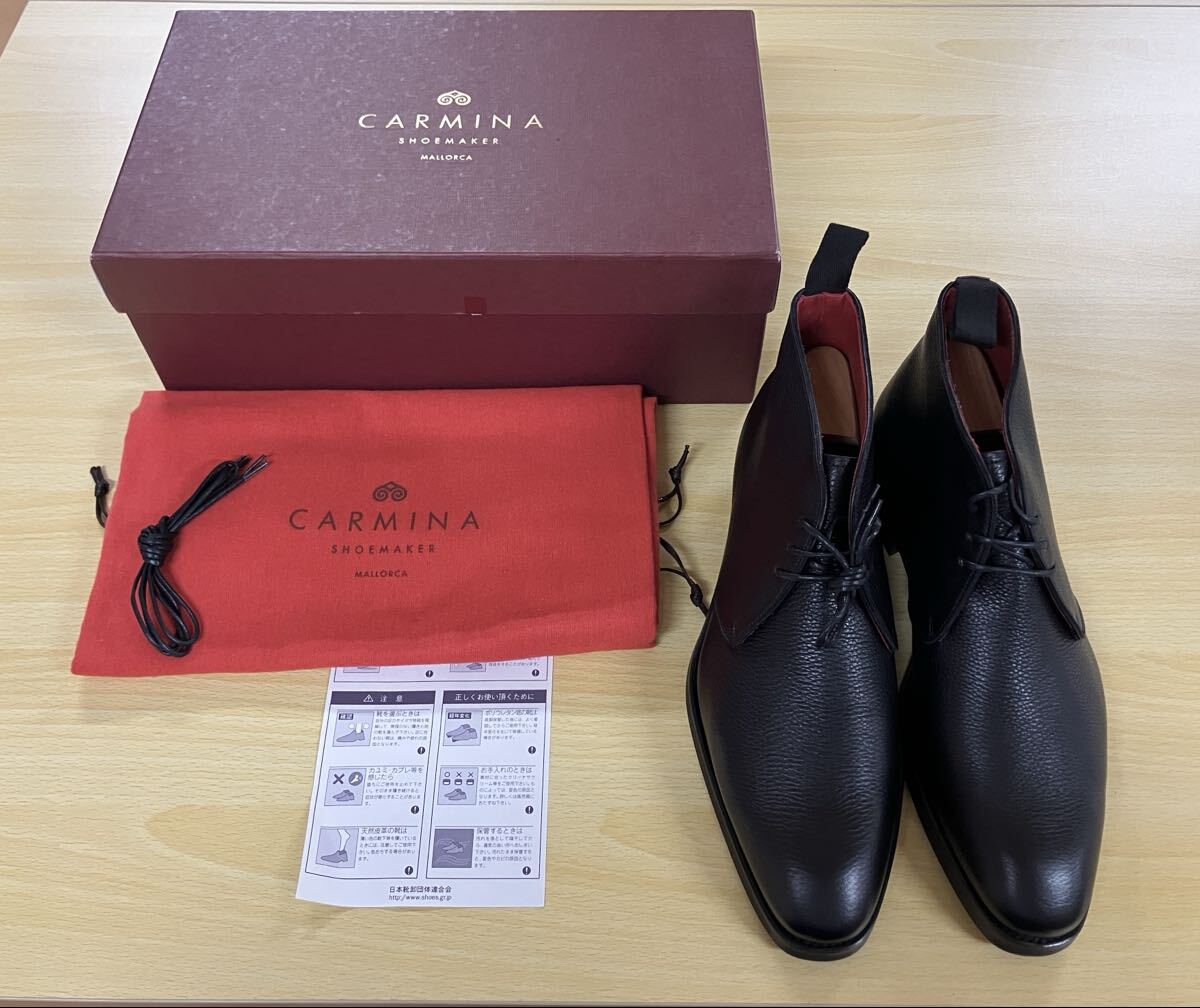 【未使用】 CARMINA CHUKKA 7.5 RAIN E BLACK カルミーナ チャッカ 黒 シボ 木型Rain拍卖