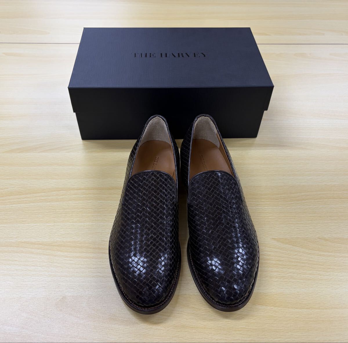 【未使用】 THE HARVEY KNIGHTBRIDGE スリッポン 41.0 山羊革 ダークブラウンイントレチャート 拍卖