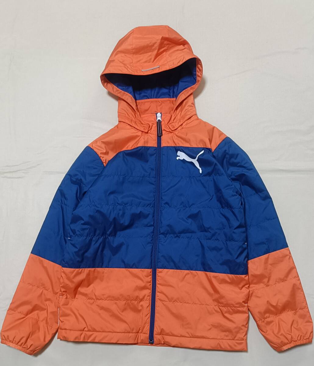 PUMA プーマ 中綿入り ジャケット ジャンバー 150cm 男の子 防寒 ブルゾン ジャンパー フード 青オレンジ 8084拍卖
