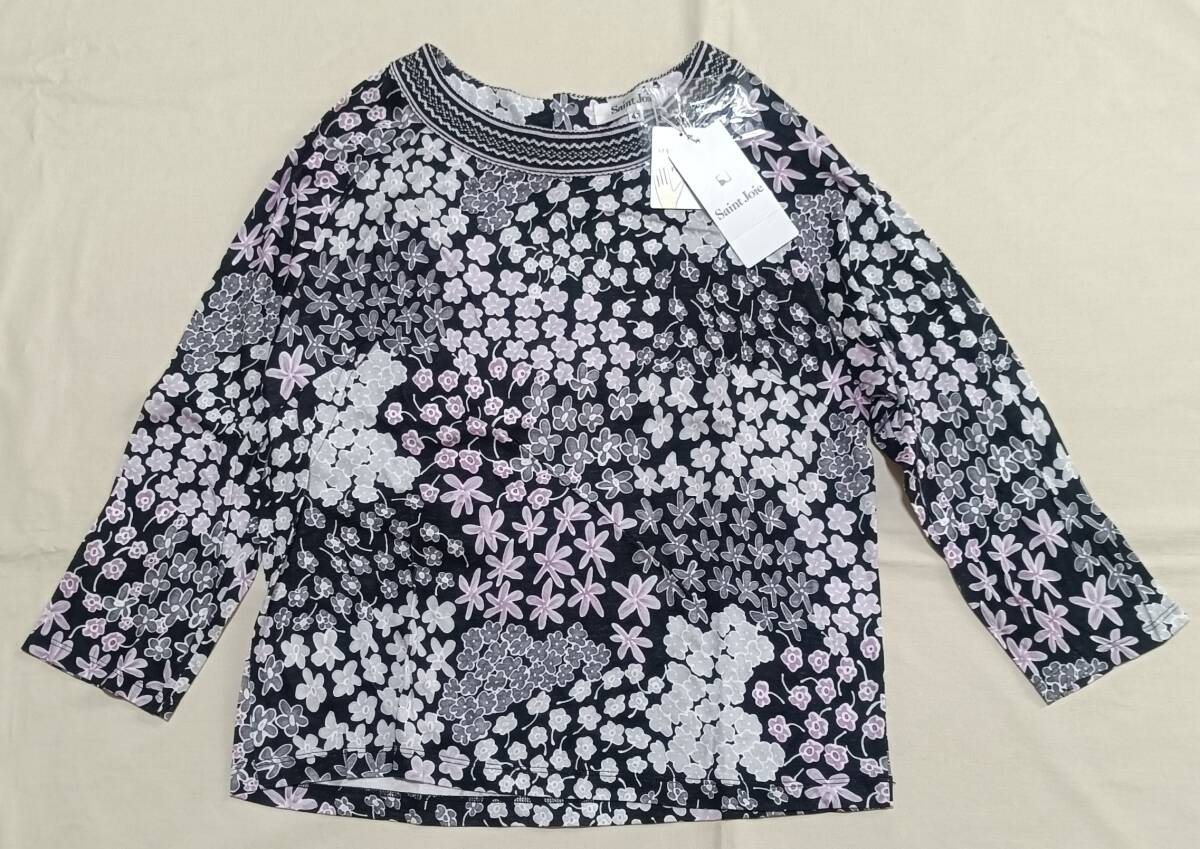 19950円 未使用 Saint Joie サンジョア 七分袖カットソー 日本製 長袖 シャツ レディース 40 黒 花柄 7952拍卖