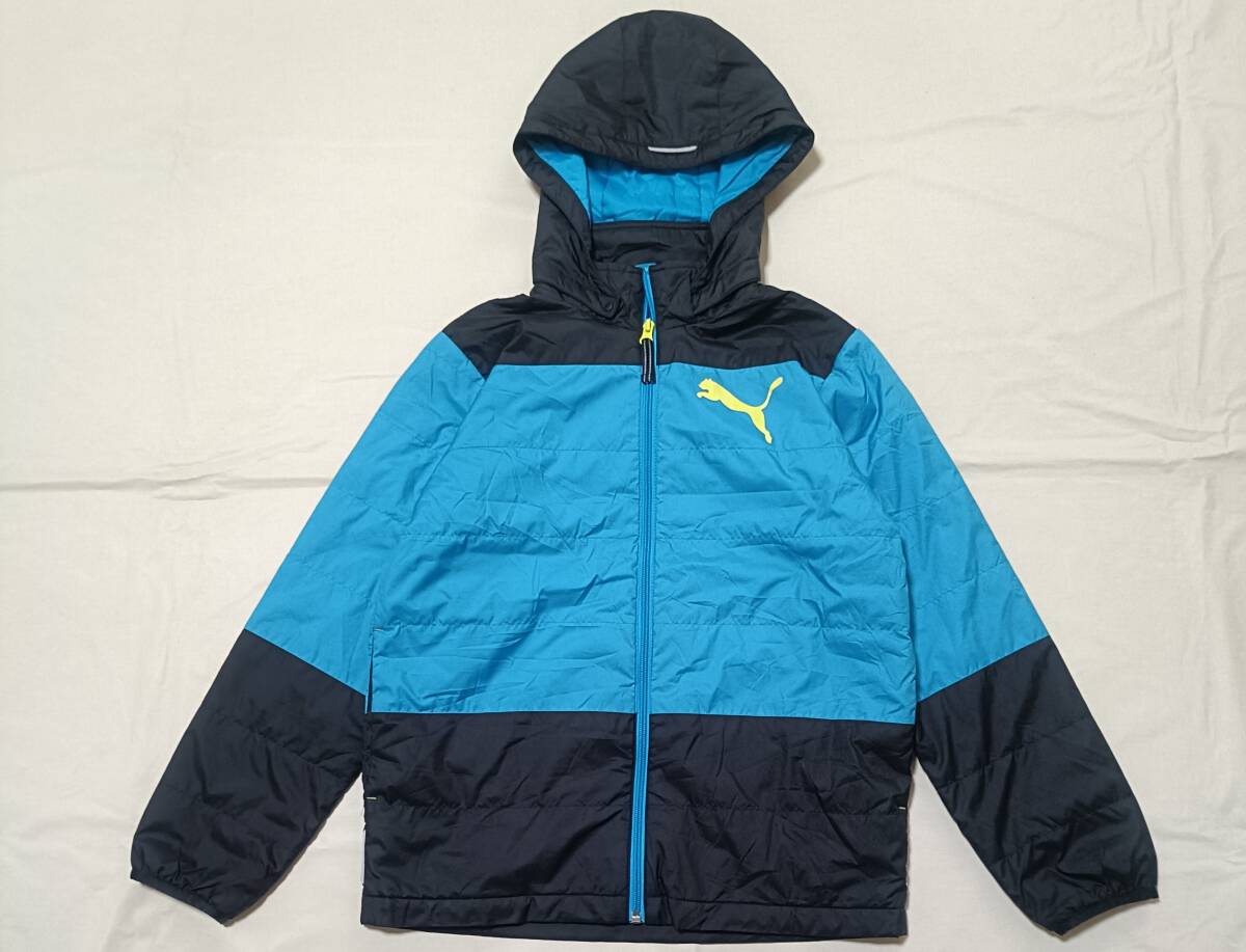 PUMA プーマ 中綿入り ジャケット ジャンバー 150cm 男の子 防寒 ブルゾン ジャンパー フード 黒水色 8085拍卖