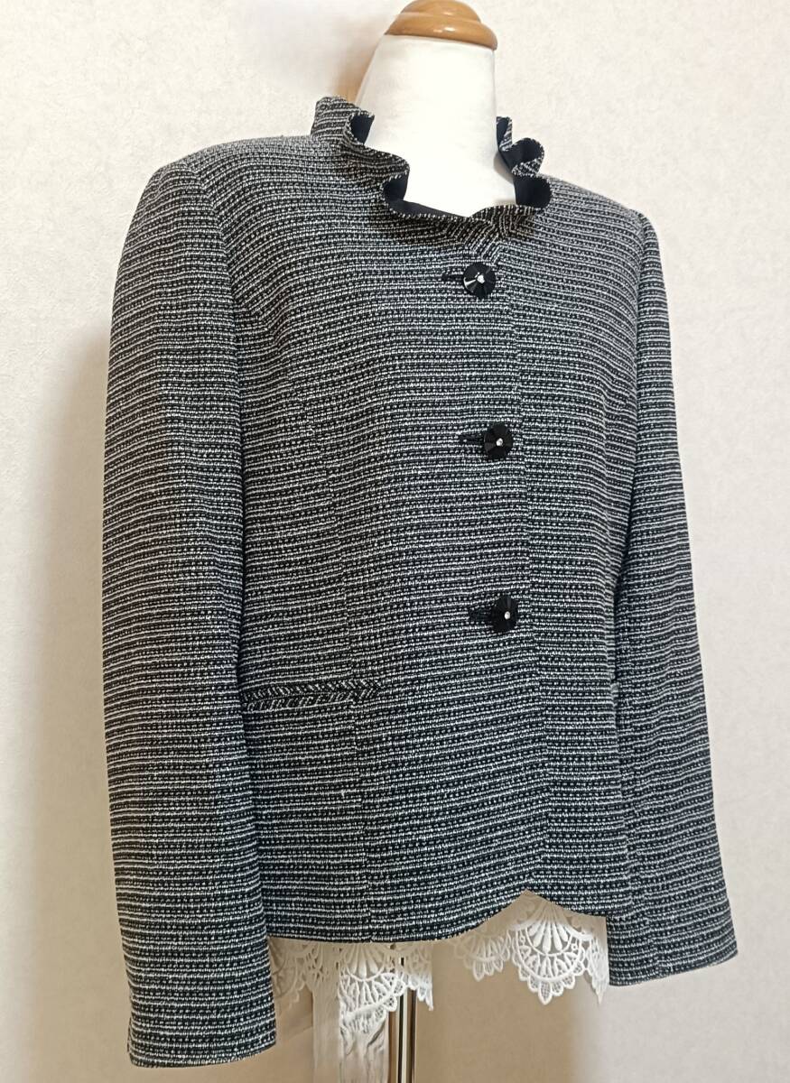 funny LIB ファニーリブ 日本製 ジャケット レディース 13号 L 黒白 ツイード風 卒園式 卒業式 入学式 セレモニースーツ 8124拍卖