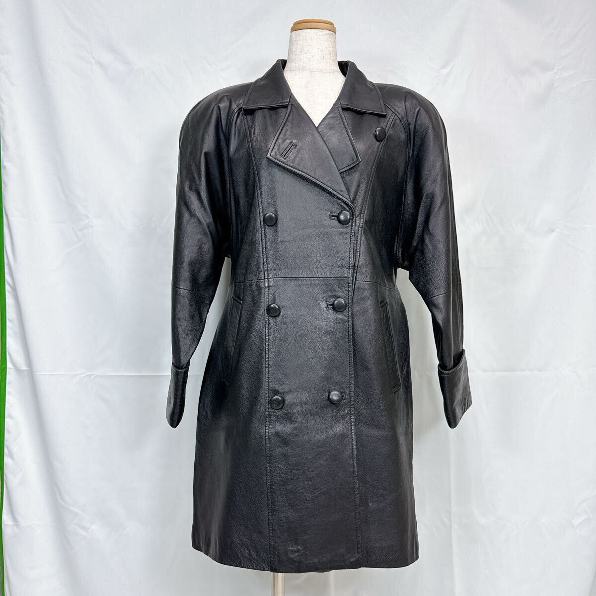 Vera Pelle レザーコート レザージャケット 本革 ブラック 黒 ヴィンテージ トレンチコート イタリー製 フリーサイズ REAL leather拍卖