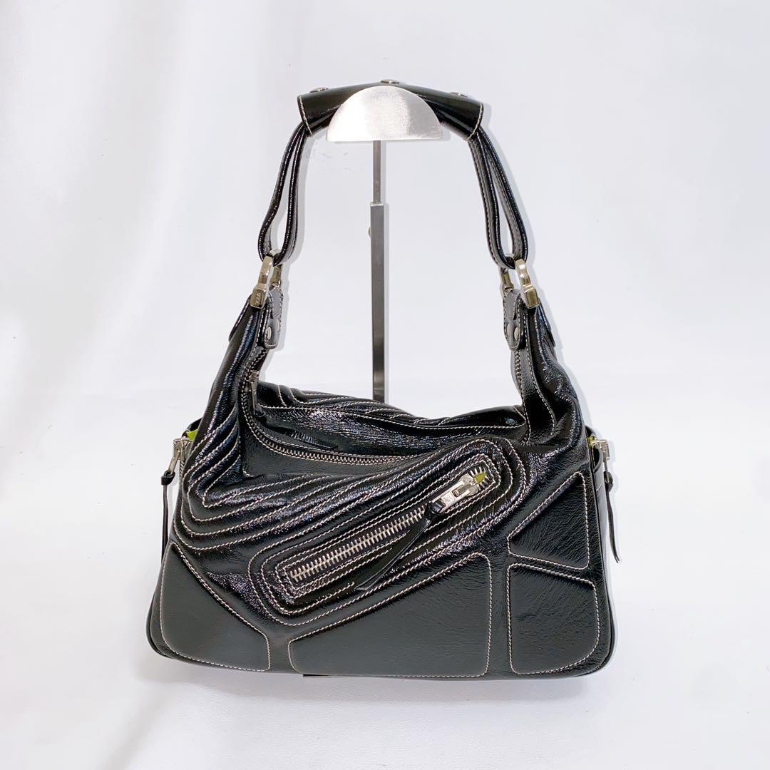 美品 TOD'S トッズ ワンショルダーバッグ ボストン ブラック 黒 エナメル拍卖