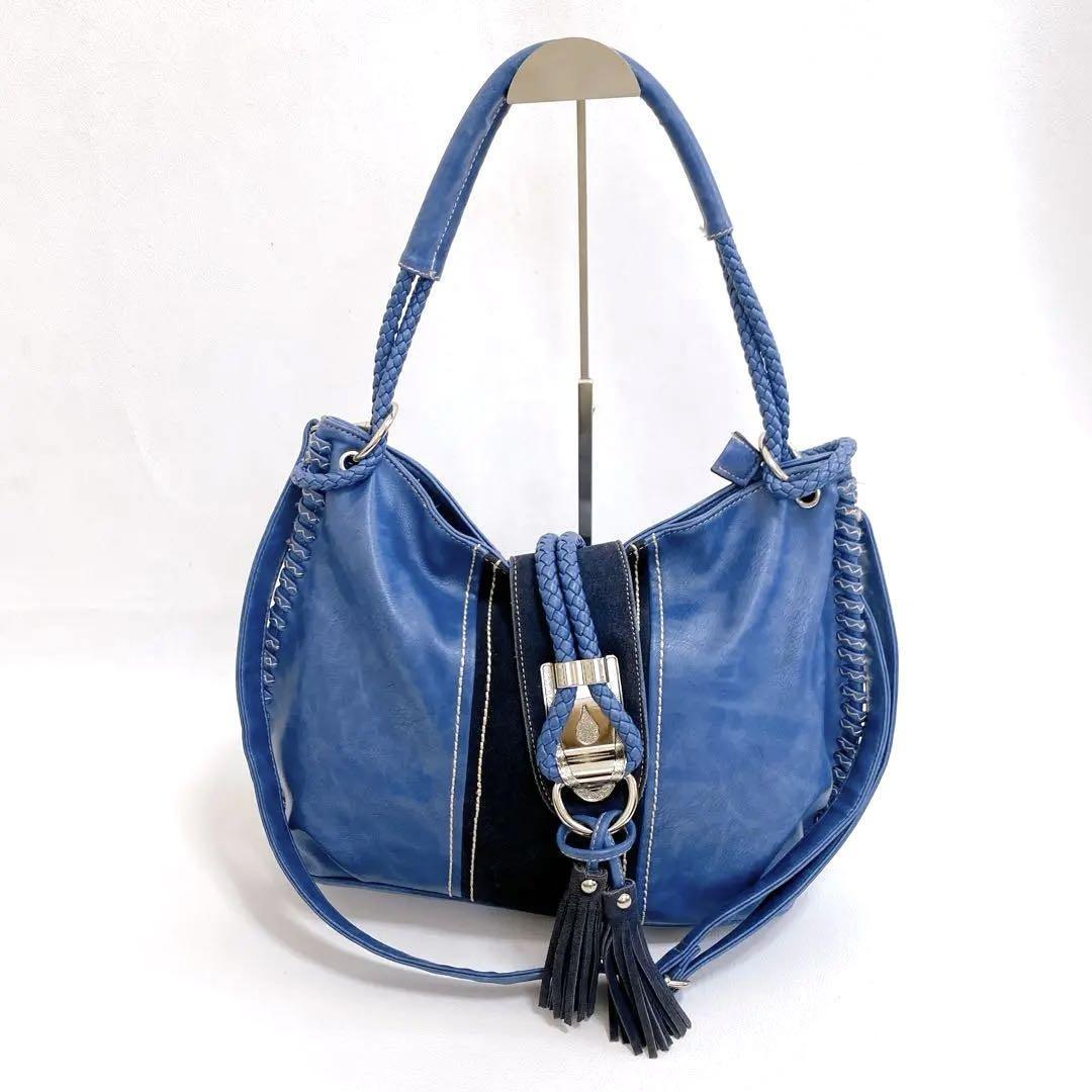 【美品】リベロ レザー トートバッグ ショルダーバッグ 2way イタリア製 本革 ブルー拍卖