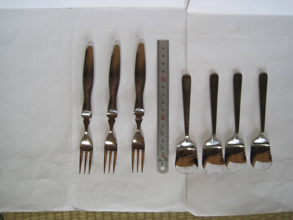 ひょうたんスプーン4本 モナカ柄フォーク3本 高級ステンレス製 拍卖