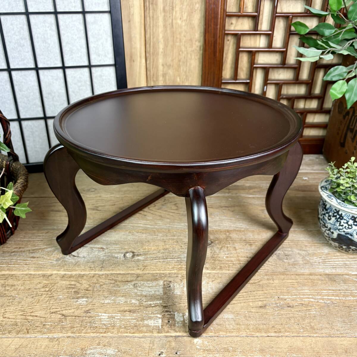 新商品入荷!韓国中国李朝デザイン丸ティーテーブル(直径40㎝)お膳ちゃぶ台ソバン、アンティークレトロ調座卓モダンインテリア置台飾り台拍卖
