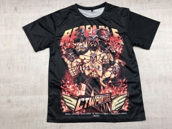 RED EAGLE レッドイーグル CT Wrestling PORTUGAL プロレス 格闘技 フル転写プリント ドライメッシュ 半袖Tシャツ カットソー メンズ L 黒拍卖
