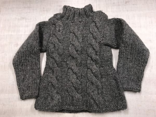 カナダ製 KANATA カナタ アメカジ ケーブル編み ローゲージ ハイネック ニット セーター レディース XS相当 厚手 ウール100% グレー拍卖