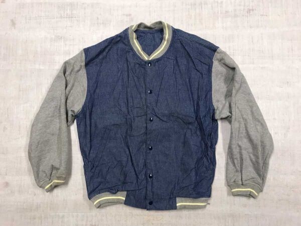 SCENE シーン VAN ヴァン オールド アメトラ古着 メンズ デニム×スウェット スタジャン バーシティージャケット コットン100% M 青グレー拍卖