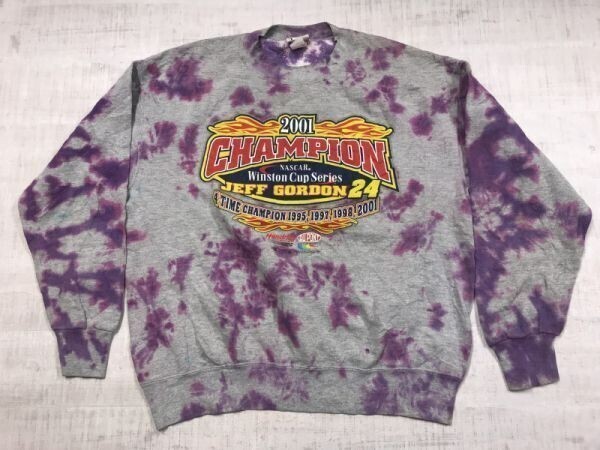 Lee リー製 2001 NASCAR ナスカー JEFF GORDON ジェフゴードン モータースポーツ レーシング タイダイ染め スウェット メンズ グレー/紫拍卖