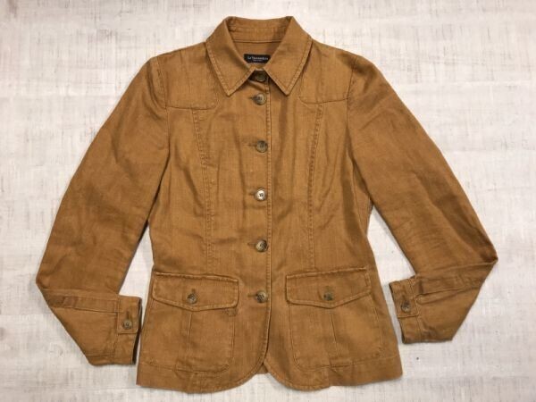 イタリア製 ルヴェルソーブルー Le Verseaubleu リネン麻混 ミリタリージャケット レディース フラップポケット レトロ 40 キャメル拍卖