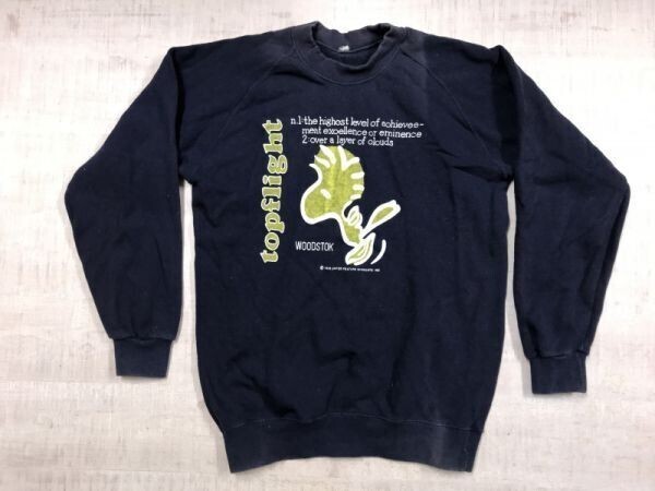 レトロ アメカジ スヌーピー ウッドストック WOODSTOCK キャラクター プリント ラグランスリーブ スウェット トレーナー メンズ 綿100% 紺拍卖