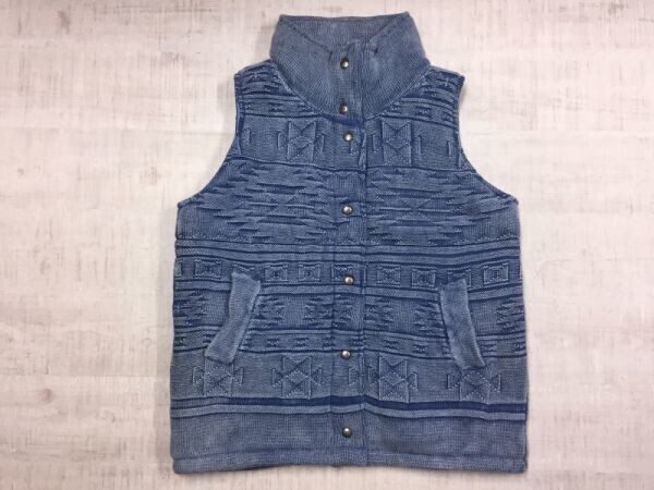 デュレル DURER アメカジ サーフ コンチョボタン ネイティブ柄 インディゴ ハイネック 中綿ニットベスト レディース コットン100% F 青拍卖
