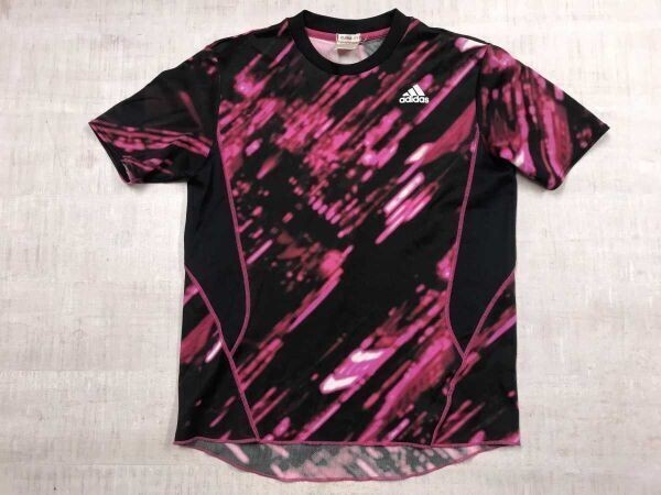 アディダス adidas CLIMALITE スポーツ プラクティス トレーニング フィットネス 総柄 ドライメッシュ 半袖Tシャツ メンズ S 黒 ピンク拍卖