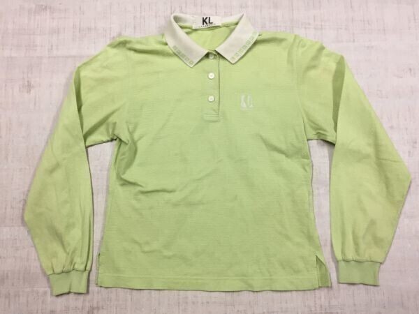 KL Karl Lagerfeld GOLF ゴルフ スポーツ オールド 国産レトロ 古着 鹿の子 長袖ポロシャツ レディース 日本製 緑拍卖