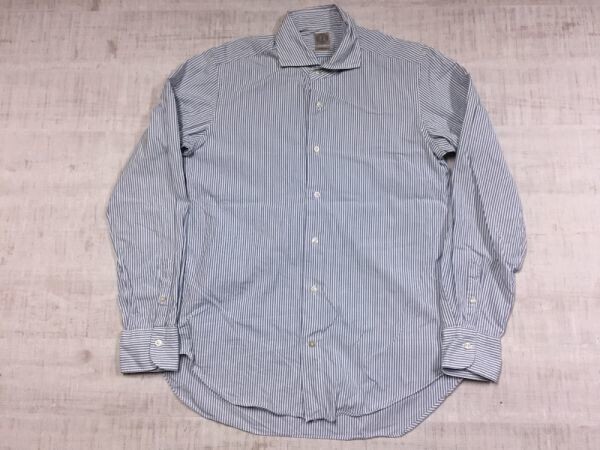 PROVENZALE PIETRO ピエトロプロベンザーレ スリムフィット ストライプ長袖ドレスシャツ メンズ ホリゾンタルカラー 40 水色拍卖