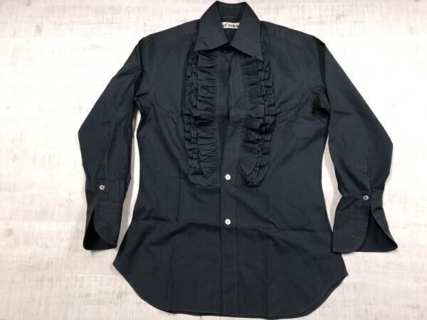 LeCanon レトロ モード カントリー アンティーク 古着 ジャガード 長袖 ドレス フリルシャツ レディース 黒 フレンチカフス カフリンクス無拍卖