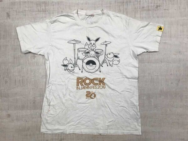 ROCK IN JAPAN FESTIVAL 2019 ロックインジャパンフェスティバル 20周年 ポケモン イーブイ コラボ バンドT 半袖Tシャツ メンズ XL 白拍卖