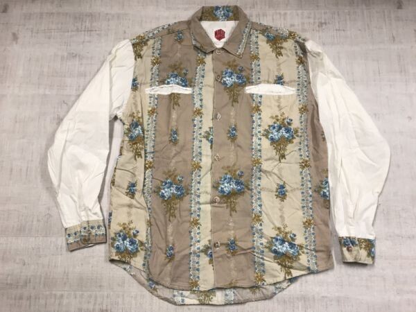 MADOC INC オールド レトロ アメカジ カントリー 花柄 両胸ポケット 長袖ワークシャツ 配色 切替 F ベージュ系拍卖