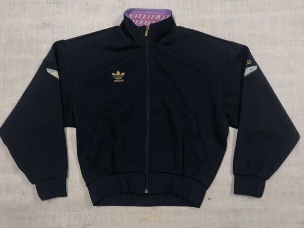 アディダス adidas レトロ オールド スポーツ プラクティス ロゴ 刺繍 ジャージ トラック ジャケット メンズ ポリエステル100% M 紺拍卖