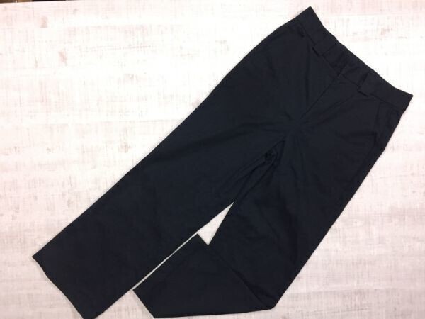 ジーユー GU オフィス きれい目 シンプル ハイウエスト チノ ストレートパンツ ボトムス レディース コットン混合 L 紺拍卖