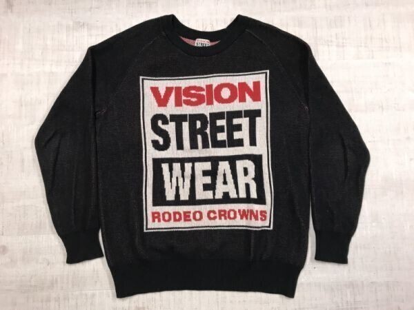 ロデオクラウンズ RodeoCrowns × ヴィジョンストリートウェア VISION STREET WEAR コラボ コットンニット セーター レディース M 黒拍卖