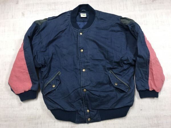 COLLEGE FIELD オールド ストリート モード アメカジ古着 バック背中ポケット オールド 90s 古着 スタジャン ボンバージャケット メンズ 紺拍卖