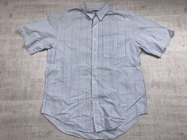 ON FRIDAY SPORT オンフライデー アメカジ トラッド 古着 シアサッカー ストライプ 半袖シャツ メンズ L 水色拍卖