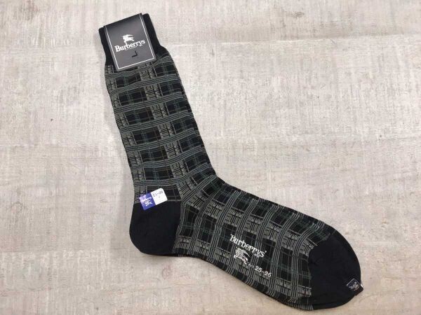 新品タグ付き バーバリーズ Burberrys 三陽商会ライセンス 日本製 トラッド ビジネス チェック 靴下 ロングソックス メンズ 25-26cm 紺拍卖