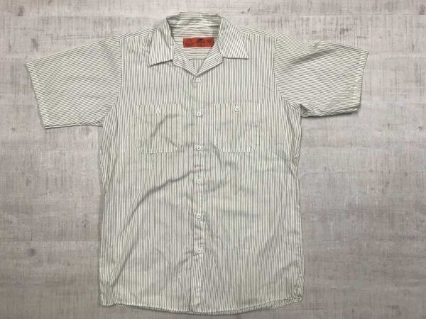 RED KAP レッドキャップ アメカジ 古着 ストライプ 切替 半袖 ワーク シャツ メンズ ポリエステル65% コットン35% M オフホワイト拍卖