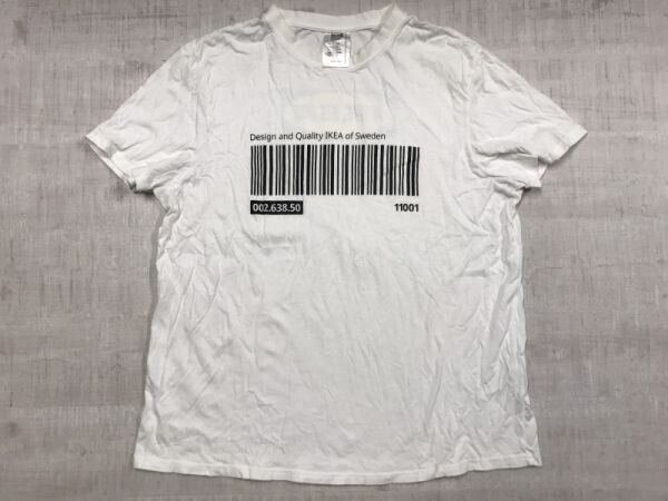 イケア IKEA Sweden 北欧 インテリア ストリート バックロゴプリント JANコード バーコード 半袖Tシャツ メンズ コットン100% L 白拍卖