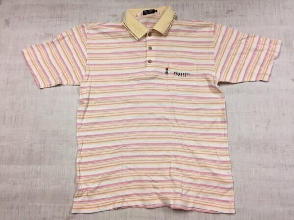 レンツェッティ Renzetti GOLF ゴルフ 日本製 オールド 国産レトロ 古着 マルチボーダー 半袖ポロシャツ メンズ L ピンク拍卖