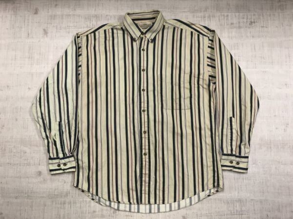 ナチュラルイシュー NATURAL ISSUE 韓国製 90s マルチストライプ オールド レトロ アメカジ ストリート 長袖シャツ メンズ M ベージュ拍卖