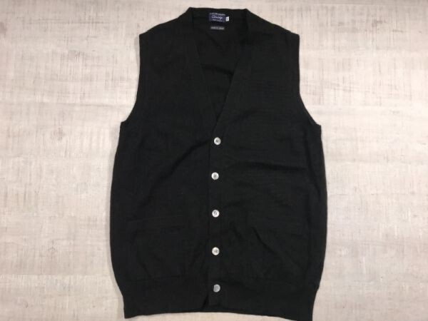 Cassidy キャシディ トラッド モード プレッピー Vネック ボタン ニット ベスト メンズ 日本製 カシミヤ100% L 黒 ブラック拍卖