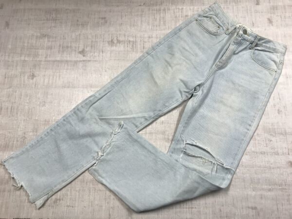 PROJECT-SALT SEOUL CITY 韓国ブランド グランジ ダメージ加工 ワイド アイスウォッシュ デニムパンツ ジーンズ ボトムス レディース L拍卖