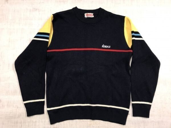 NORDICA ノルディカ オールド スキー レトロ スポーツ 古着 配色切替 ニット セーター マルチカラー ライン デザイン メンズ 紺拍卖