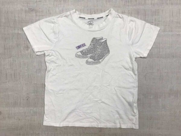 CONVERSE コンバース スニーカー ラインストーン Y2K 00s 古着 チビT 半袖Tシャツ トップス レディース コットン100% L 白拍卖