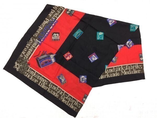 MOTIF レトロ オールド 古着小物 USED マッチ箱 カードゲーム 英字プリント 大判ストール レディース ウール100% 黒拍卖