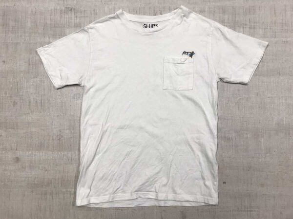 シップス ships ドメスティック セレショ系 かわいい くま イラスト刺繍 ポケT 半袖Tシャツ メンズ コットン100% S 白拍卖